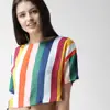 2019 Women Short Sleeve Striped O neck Custom Crop top
