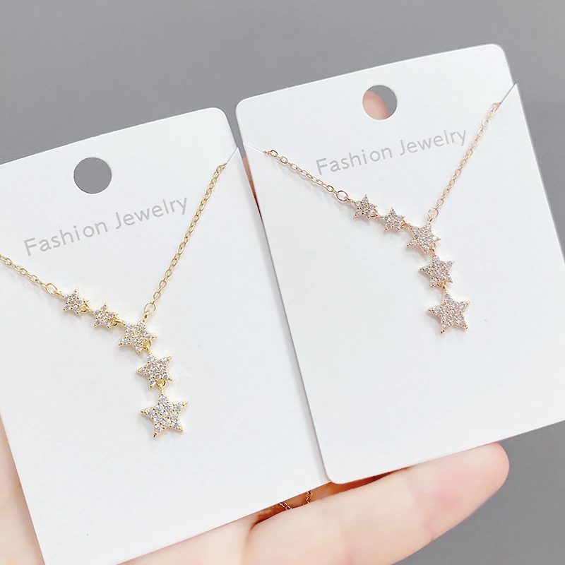 

XL61694 Fashion design gold plated brass women jewelry inlaid zircon star necklaces