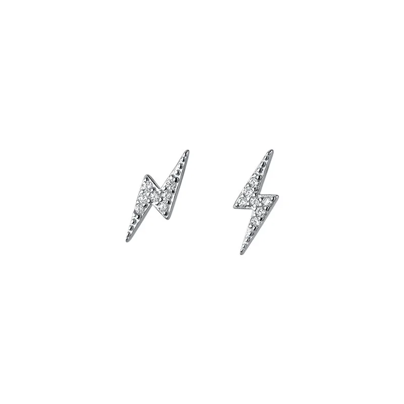 Diamond Lightning-shaped Stud Earrings 925 Body Sterling Silver Women's Small Frosty Wind Flash Diamond Delicate Stud Earrings