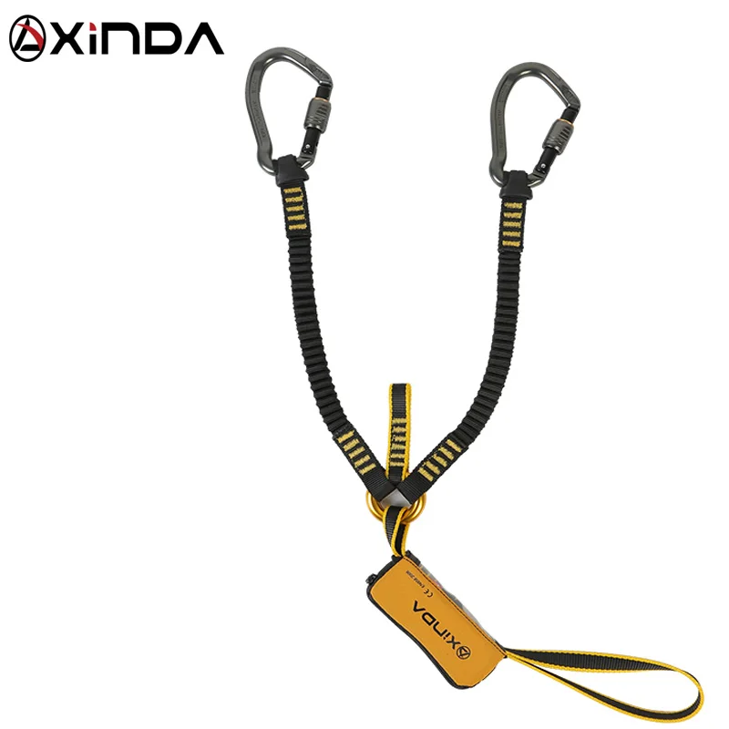 

XINDA high quality lanyard with energy absorber for fall protection Via Ferrata jungle trekking, Grey and yellow