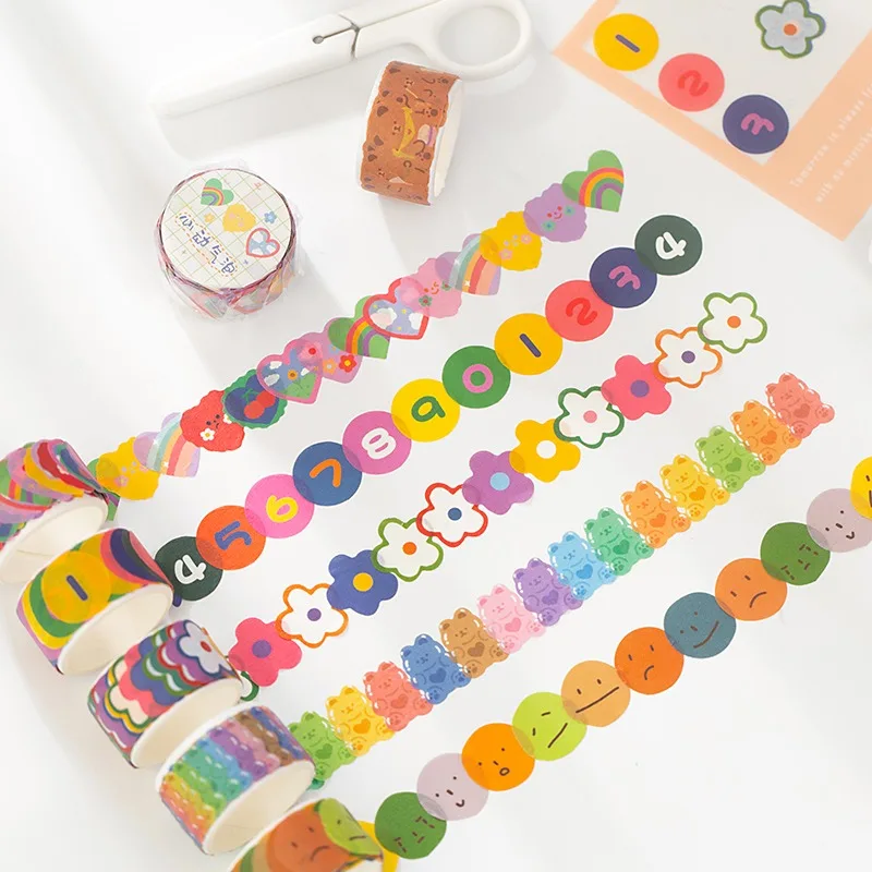 YUXIAN Washi Tape Soft Chirp Series Hand-Painted Cartoon Color Basic Scrapbooking DIY Cute Kawaii Decoration Stickers 100 Pieces