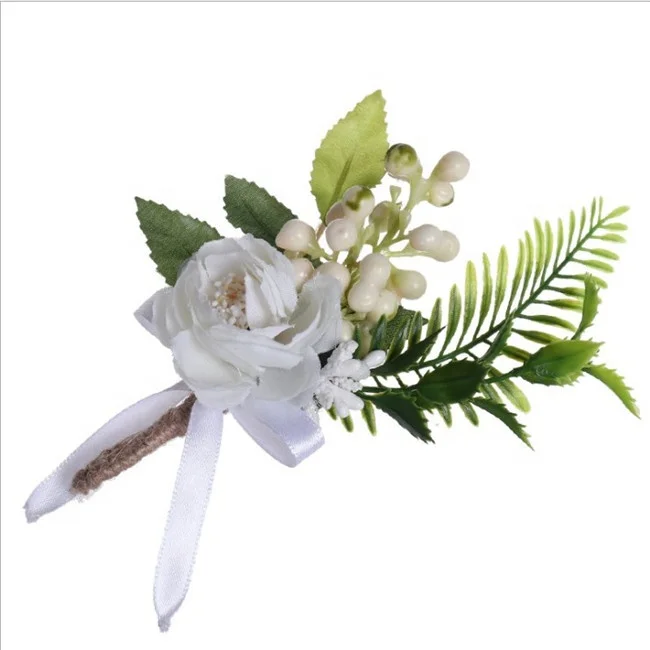 

AI-433 Wholesale Silk White Peony Wedding Boutonniere For Men