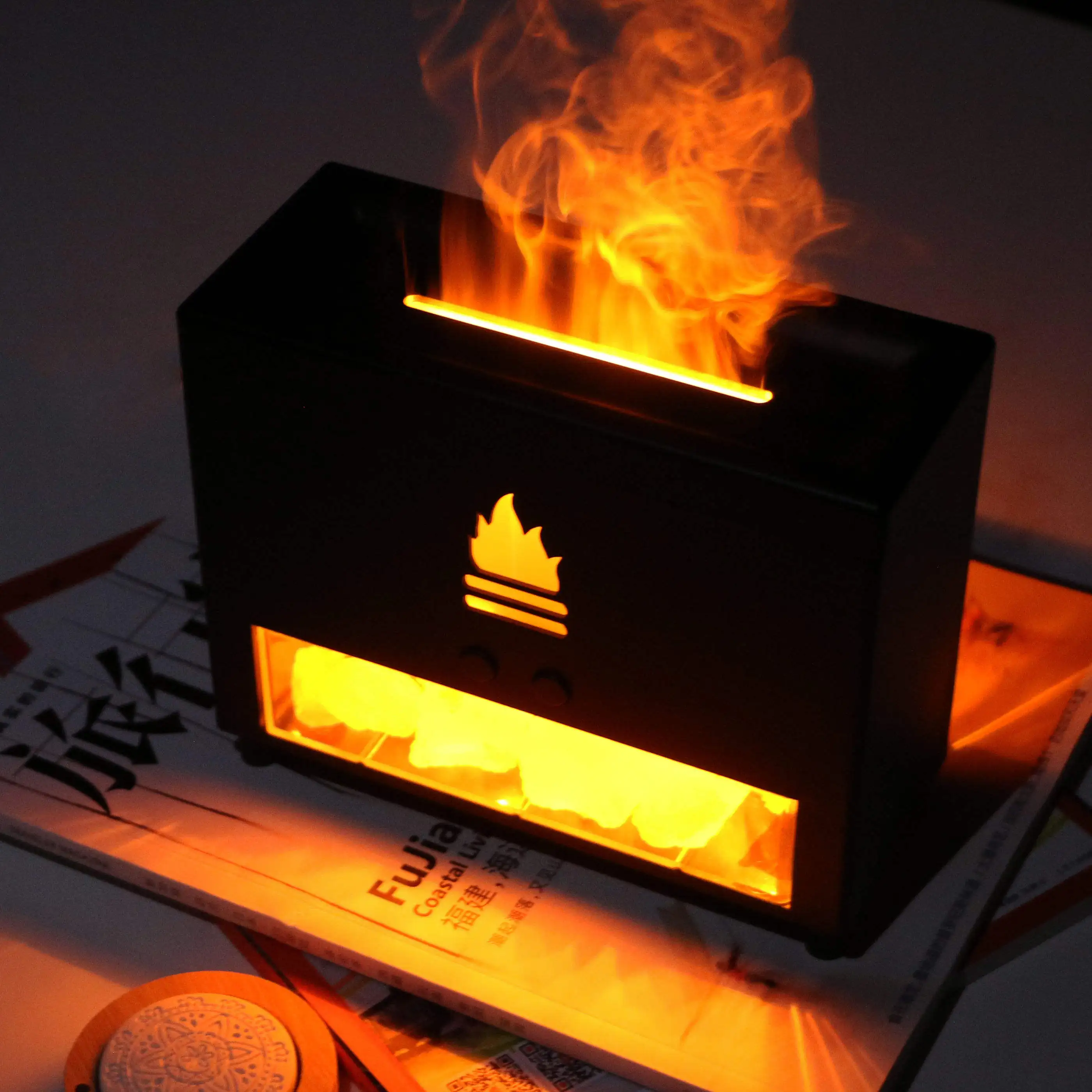 Image of Newest Design Salt Stone Flame Humidifier 250ml Essential Oil Ultrasonic Air Humidifier
