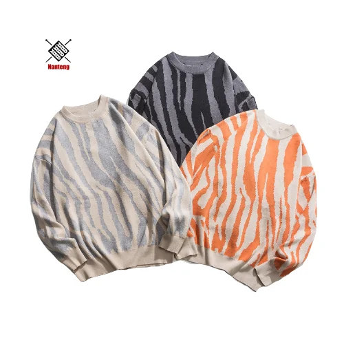 

Modern Casual Style Contrasting Color Printed Knitting Sweater Women's Pullover