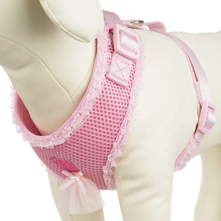 

Fancy designers pink elegant dog harness with lace for party time, Blue,pink