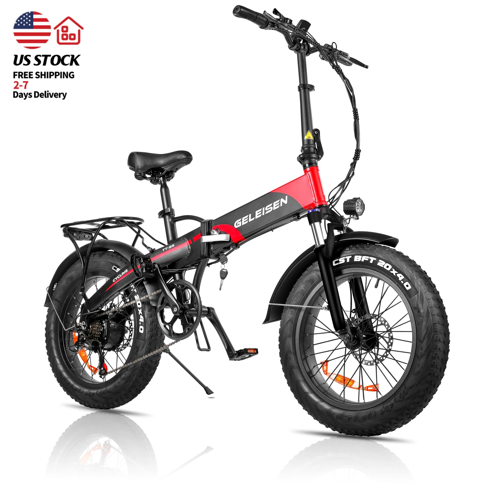 

GELEISEN Free Shipping US Warehouse 48V 500W Ebike 20 Inch Folding Bike Electric Fat Tire Bicycle for Adults, Black