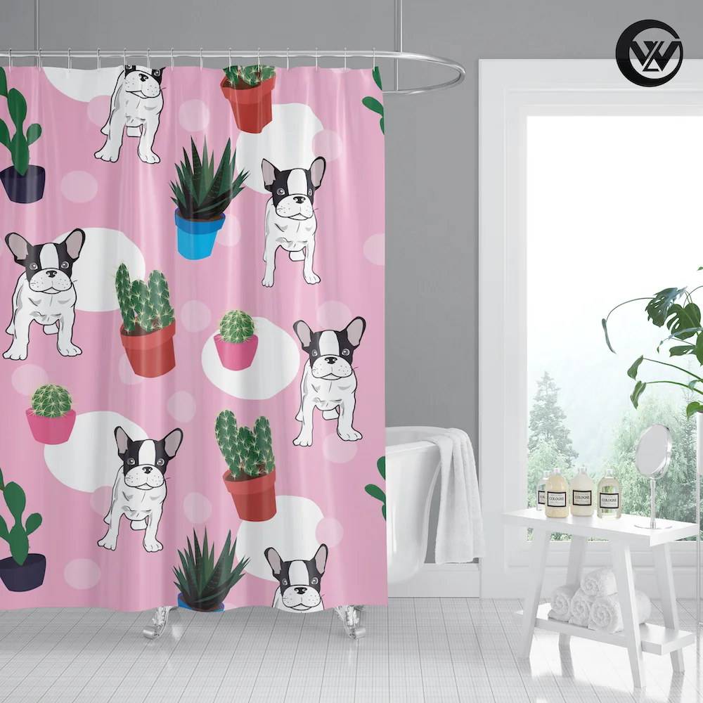 

Eco Friendly Print Polyester Dog Animal Funny Hotel Bath Curtains, Washable Sublimation Kids Bathroom Shower Curtain/, Accept customized color