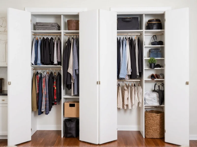 Renter-friendly closet system with tension rods and no-drill shelves