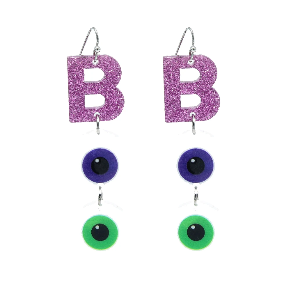 

Veijer Cute Silver Hook Women Acrylic Letter B Cute Eye Jewelry Drop Earrings, Multi