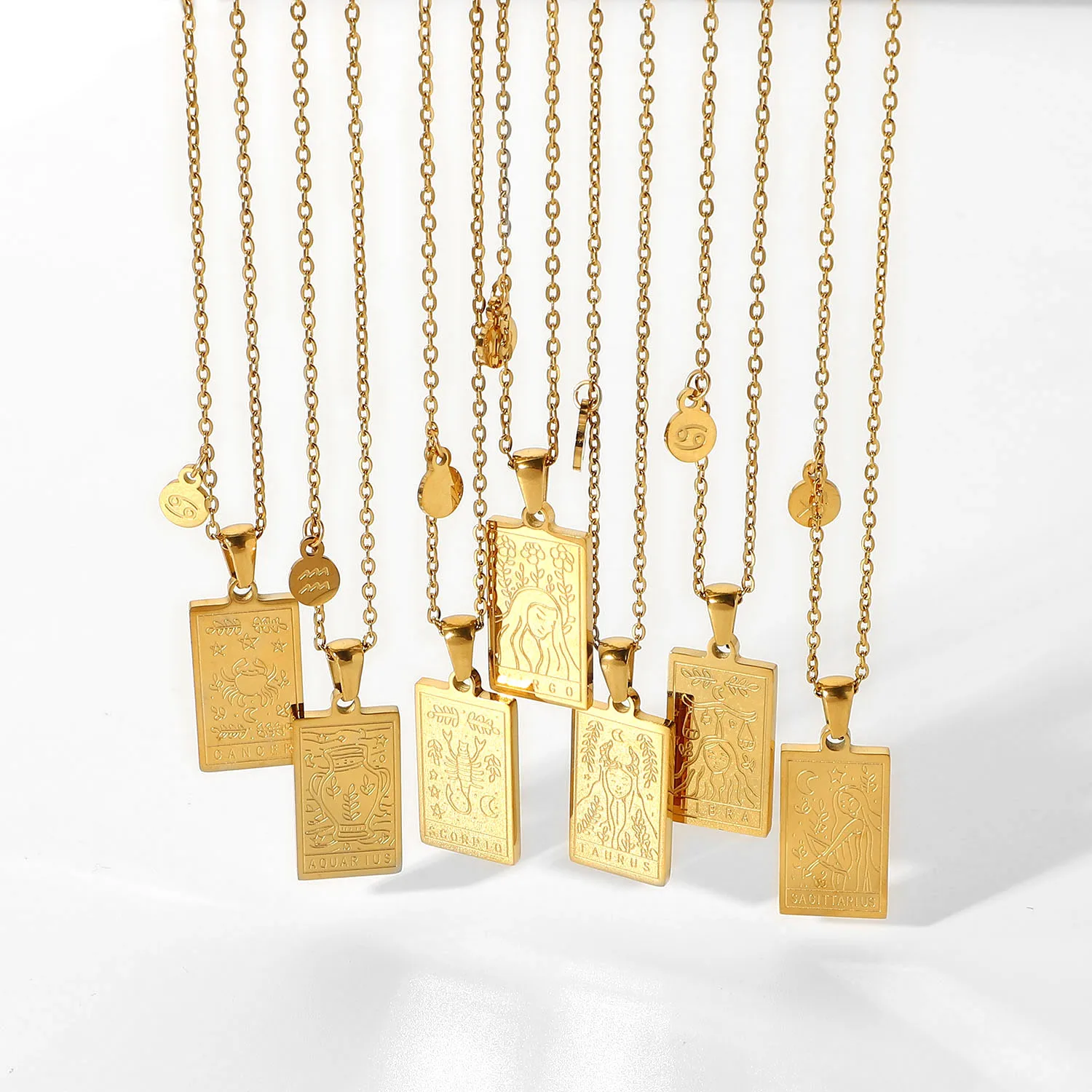 12 Zodiac Stainless Steel Scorpio Leo Virgo Libra Aquarius Taurus Gold Square Zodiac Pendant Necklaces