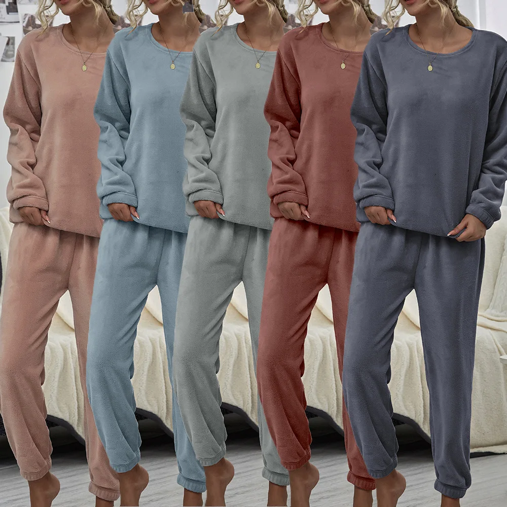 

Custom Logo Winter Two Piece Pajama Clothing Leisure Wear Plus Size Sleepwear Corduroy Faux Fur Fluffy Fleece Women Pajamas Sets, Customized color