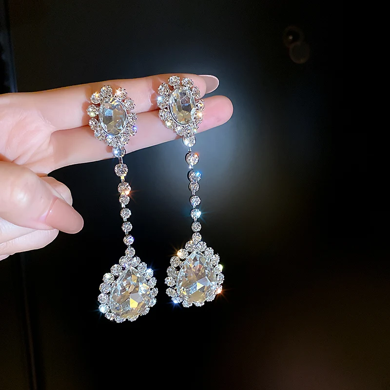

trendy fashion women crystal water drop gemstone earrings