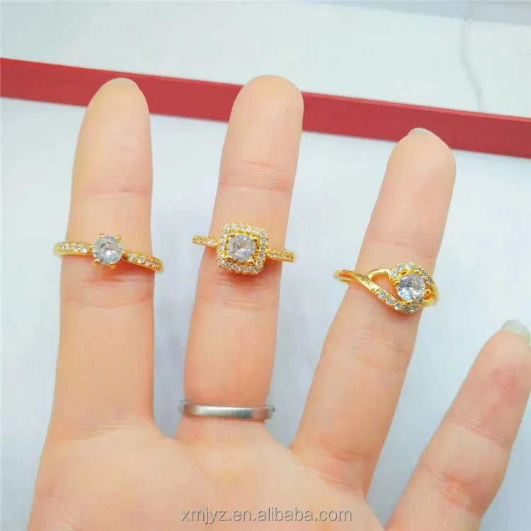 

Vietnam Placer Gold Jewelry Brass Gold-Plated Accessories Diamond Love Gemstone Ring Women's Jewelry Accessories Wholesale