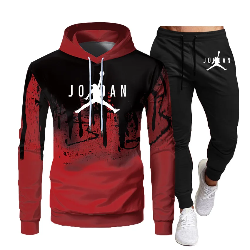 

men clothing hoodies & sweatshirts casual fashion printed long-sleeved sports hooded 3D sweater trouser suit customization made