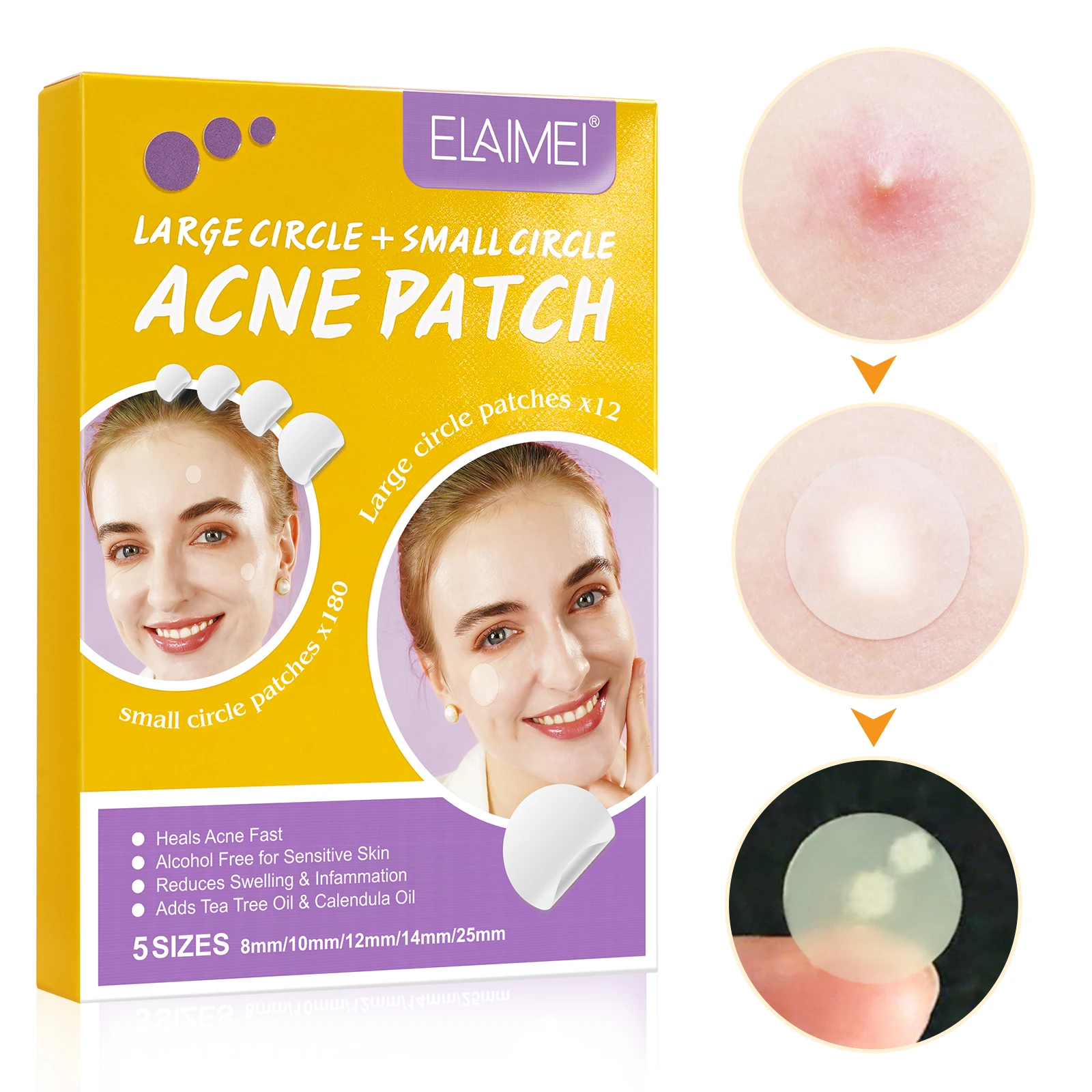

ELAIMEI private label oem customizable powerful effective reduces swelling hydrocolloid pimple patch acneacne patch