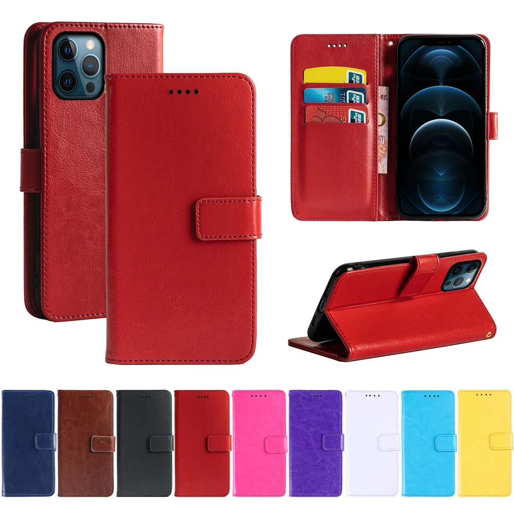 

Crazy Horse PU Leather Wallet Case For iphone 13 12 11 Pro Max Samsung Galaxy S21 S 21 Ultra FE A22 A32 Mobile Phone Filp Cover