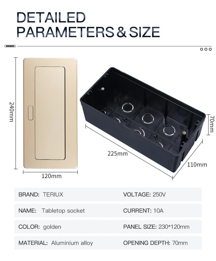 Factory sales gold aluminum alloy multi module embedded table socket