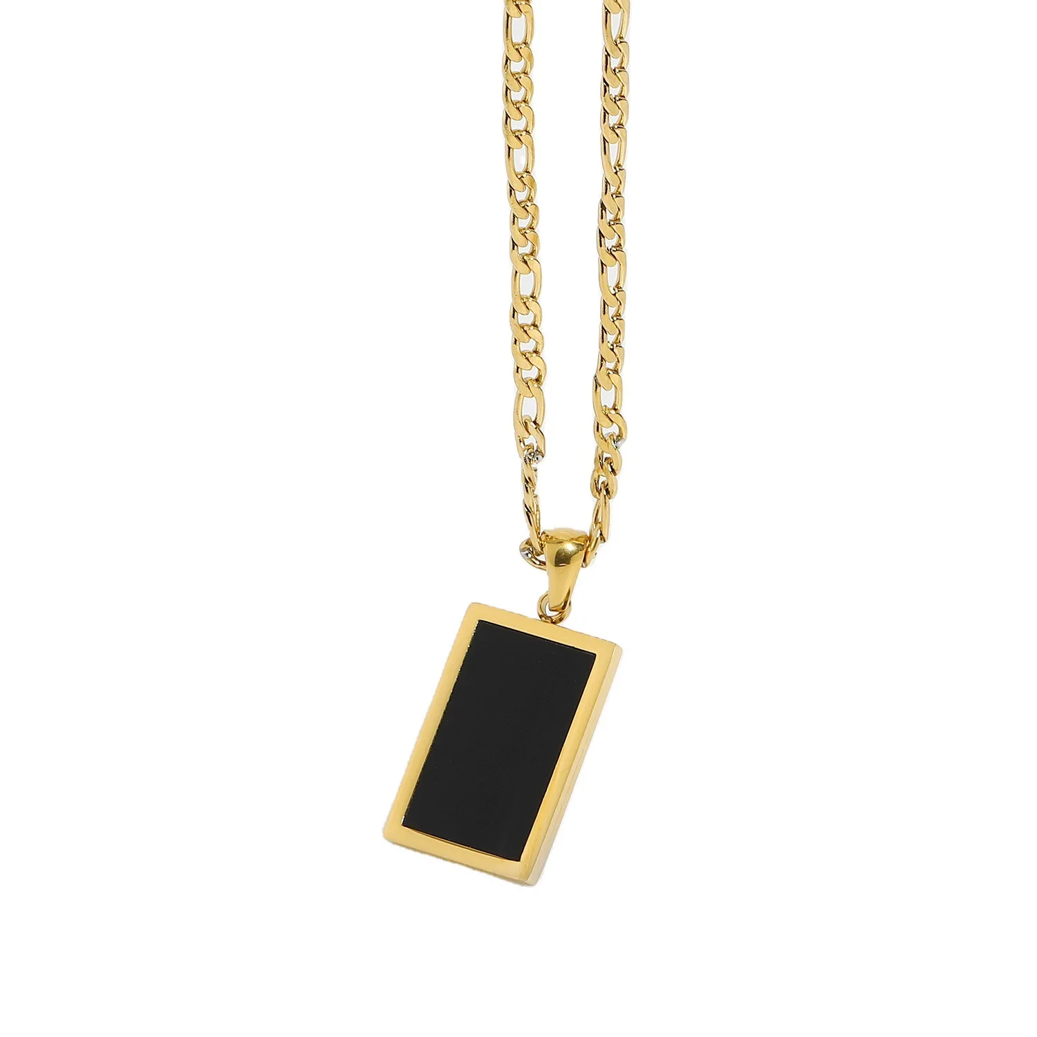 

Fashion Jewelry Women Stainless Steel Abalone Malachite Agate Shell Rectangular Necklace, Gold