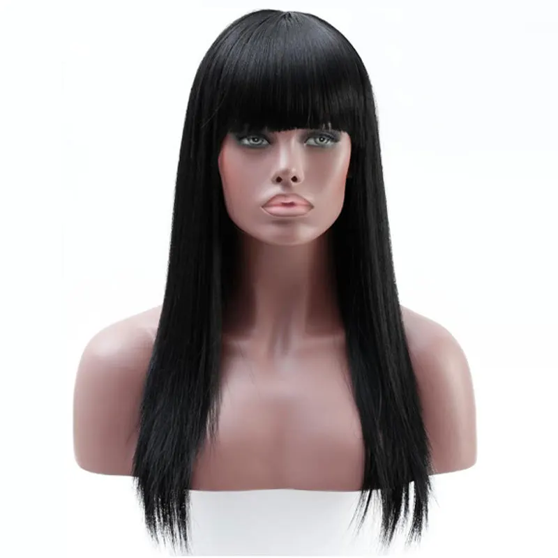 

European and American Wig Black Long Straight Hair Fluffy Natural Chemical Fiber High Temperature Silk Women Wigs, Black color