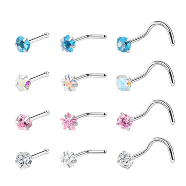 

2021 Newest Zircon Nose Ring Piercing Nose Bone/L Shaped/Nose Screws Rings Sets Stainless Steel Nose Ring, Picture shows