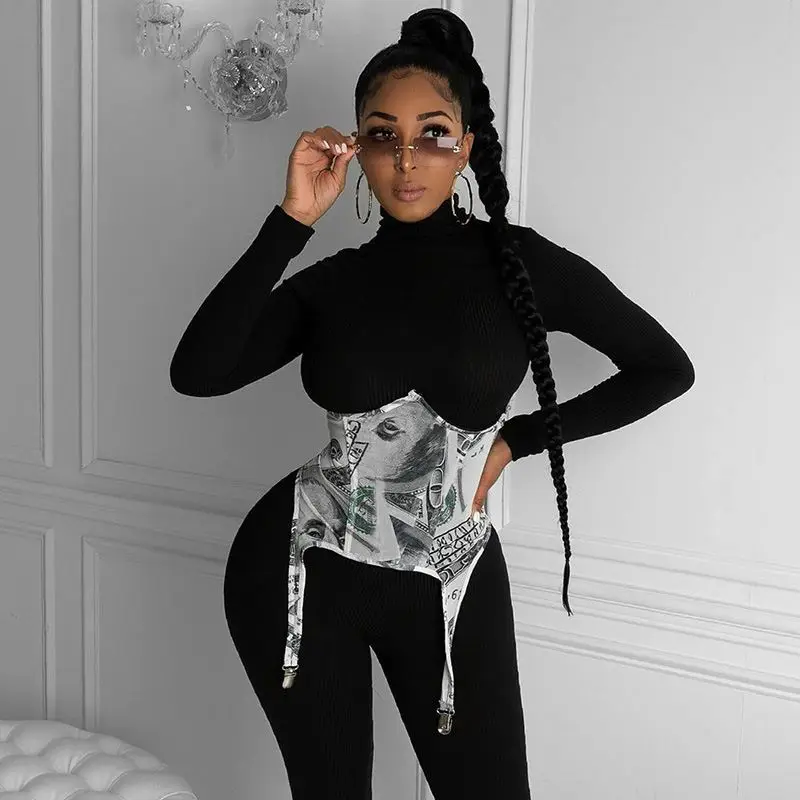 

Wholesale new arrivals fashion casual green money print adjustable waist shaping women's tank tops clothes, Photo shows