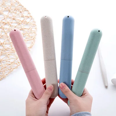 

Eco-friendly biodegradable Wheat straw toothbrush case Travel portable toothbrush holder toothbrush storage box, Pink blue green beige