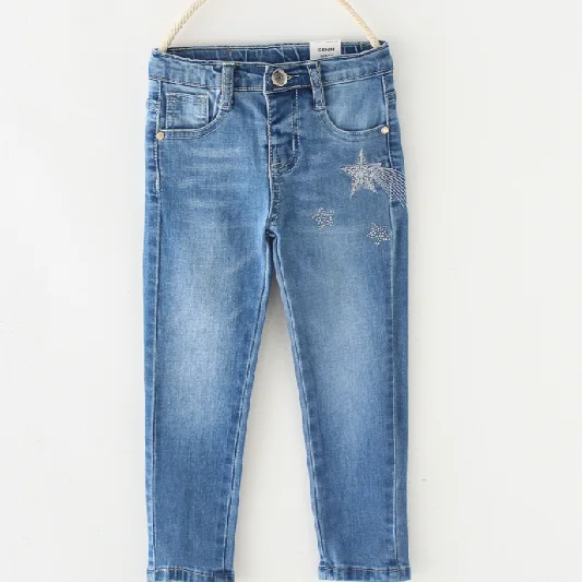

Spring and Summer Pantalones Jeans Fashion Tight Girls Jeans Star Embroidery Children's Denim Trousers Pants Jeans
