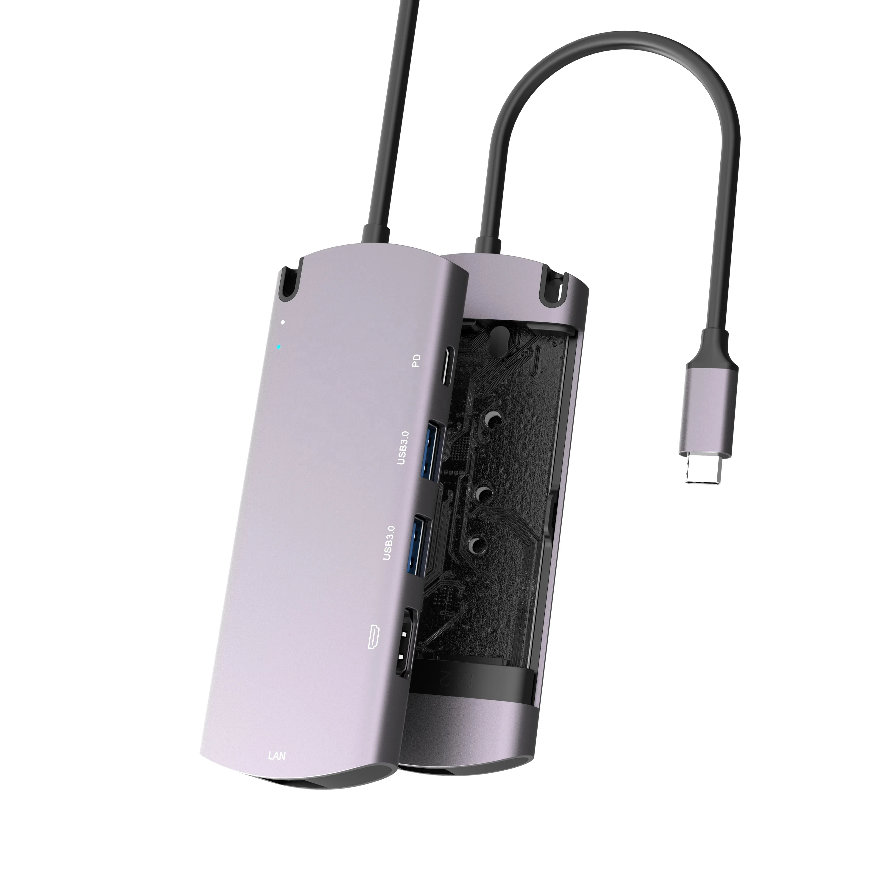 

New Design usb type c hub adapter with ssd enclosure 6 in 1 type c dokcing station with m2 sata ssd case, Space grey, and other color customized