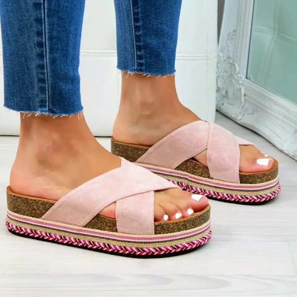 

Hot New women outdoors soft colorful slides ladies platform cross sandals, Yellow,pink,blue,black