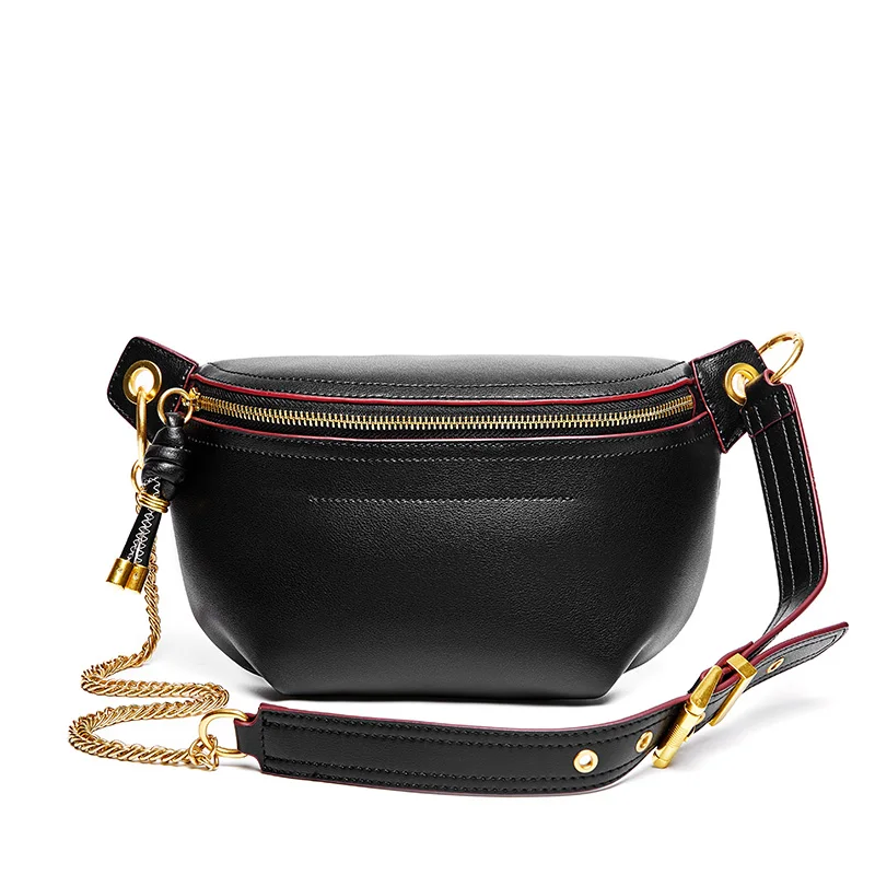 

Custom Logo Luxury Fashion Black Crossbody Chest Bag Pink Genuine Leather Fanny Pack For Women