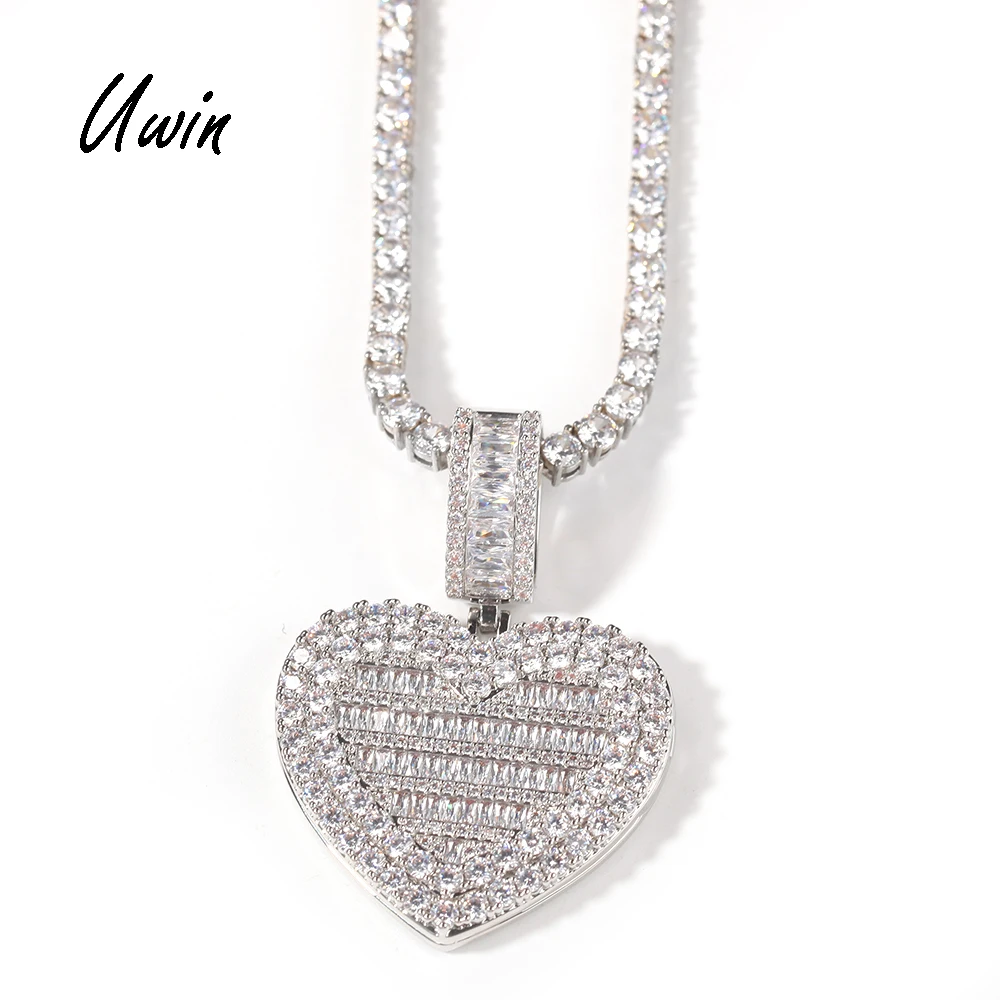 

Hiphop Heart Shape Locket With Picture Bigger Size Photo Pendant Necklace Memorial Pendant