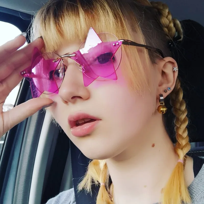 

2022 Fashion Irregular Pentagram Sunglasses Men and Women Retro Star Frameless Sunglasses Cool Transparent Funny Hip-hop Glasses