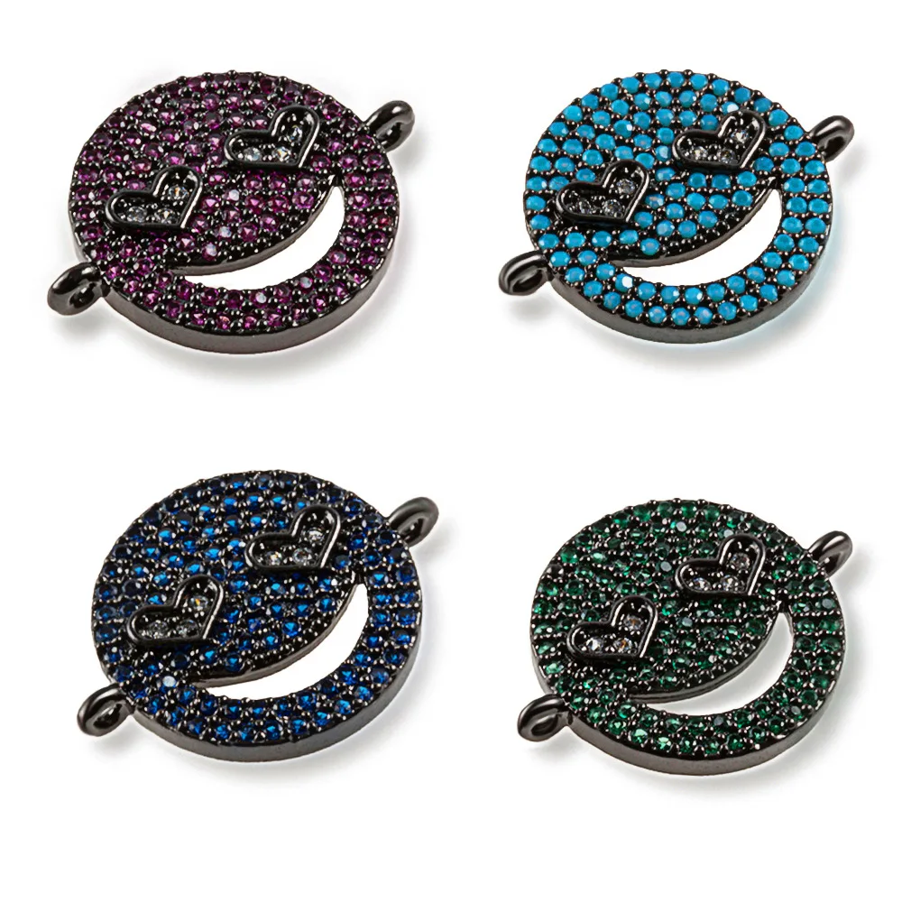 

New Wholesale Multicolor Round Smiley face Cubic Zirconia Connector Shape With Gold Plated Charms Connectors