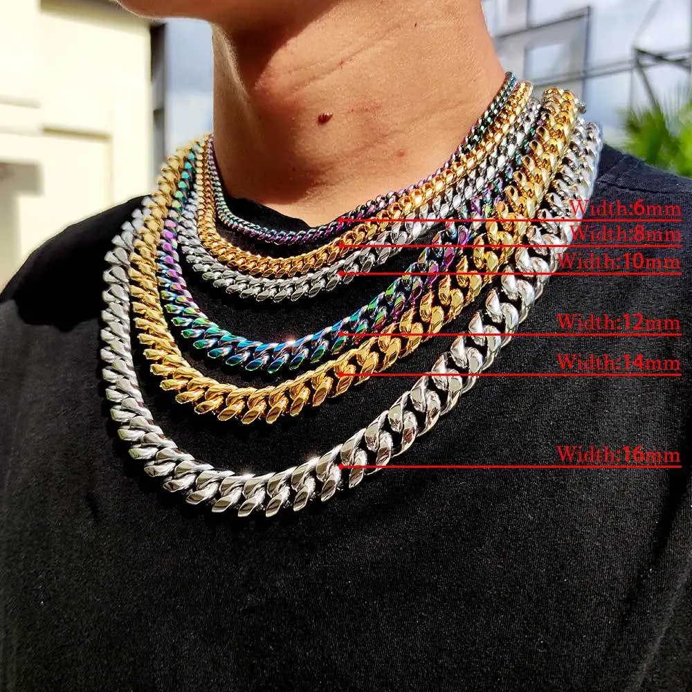 

2021 New Arrivals Men's Miami Cuban Chain Hip Hop Color Gold Plated Necklace