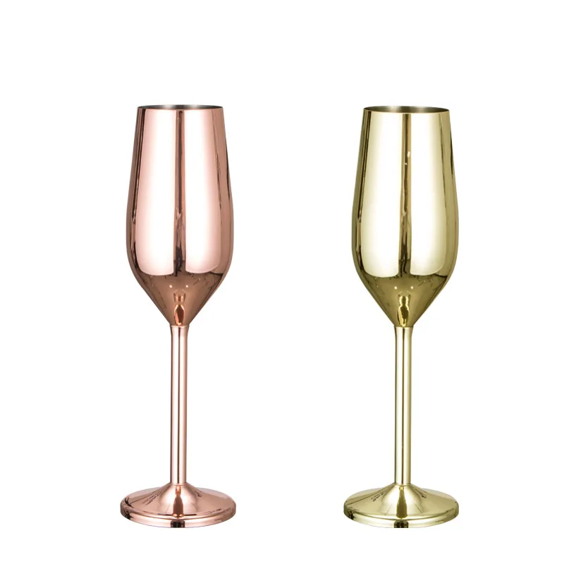 

Wholesale 200ml Stainless Steel Luxury Rose Gold Cocktail Champagne Red Wine Glass Cup Wine Goblet, As picture