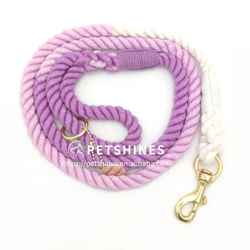 

Wholesale Premium Cotton Rope leash Ombre Dog Leash Navy Teal Purple Gradient Private tag OEM Ombre Rope Leashes, Multi