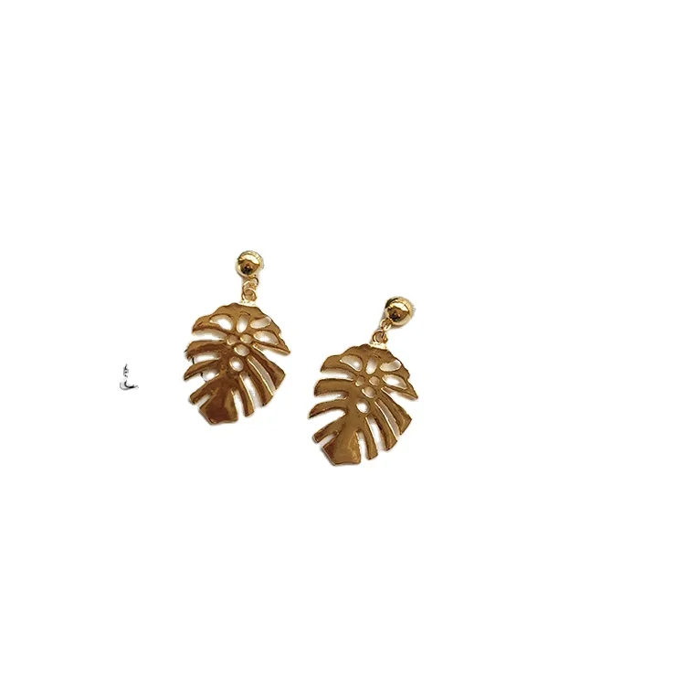 

Factory Wholesale Alloy Plant Silver Gold Plated Tropical Fern Leaf Stud Earrings Leaves Earrings