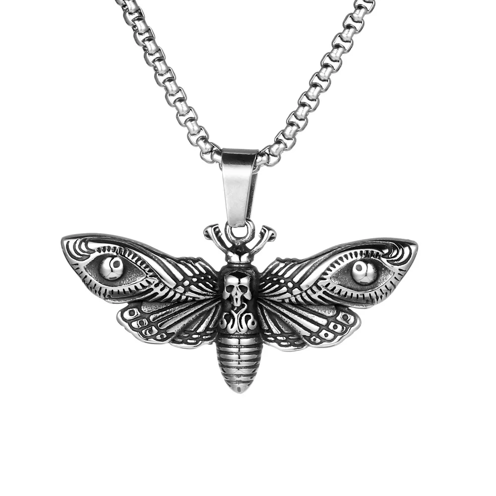

Hip hop jewellery stainless steel skull moth butterfly necklace men