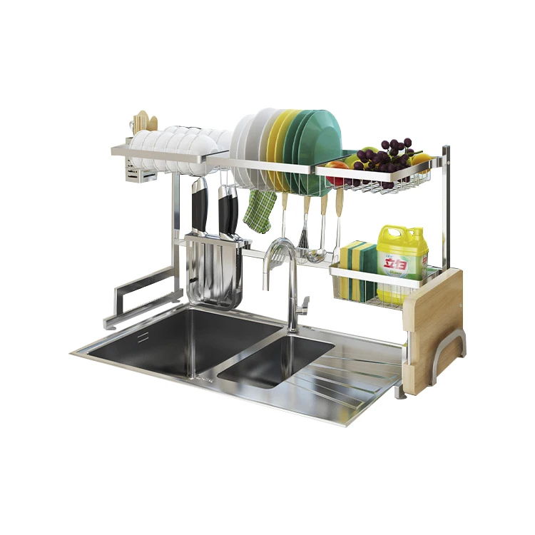 

304 stainless steel kitchen rack dish storage rack standing sink drain rack, Steel color