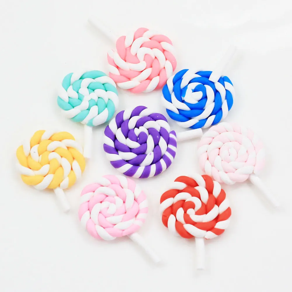 

Hot Sale Polymer Clay Lollipop Candy Cabochons - 24MM 38MM Swirl Lollipop Flatback Clay Embellishment DIY Hair Bows, Colorful