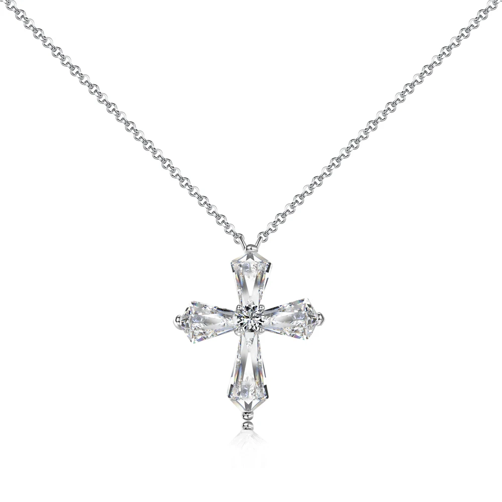 Dylam Dainty S925 Silver Rhodium Plated Non Tarnish Religious Catholic Christian Jesus 5A Cubic Zirconia Cross Pendant Necklace