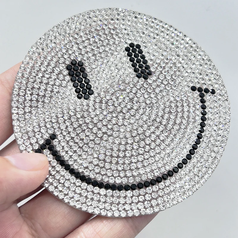 Glitter Smile Face Iron-on Patches for Garments for Bags and Shoes-Rhinestone Trim Applique