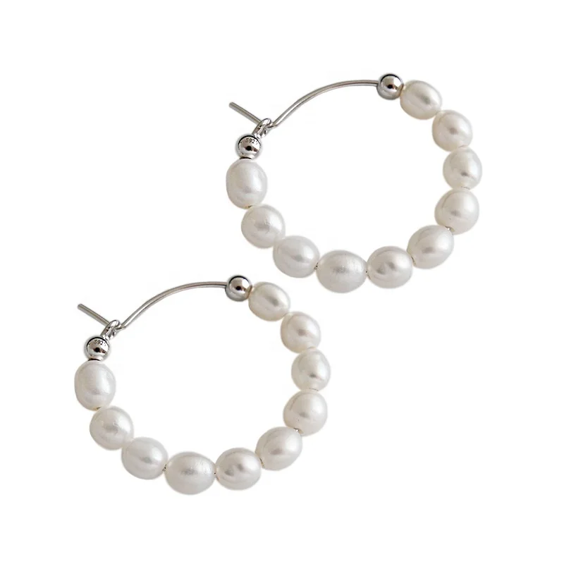 

FSE454 pearl beads jewelry for girls 925 silver hoop earring