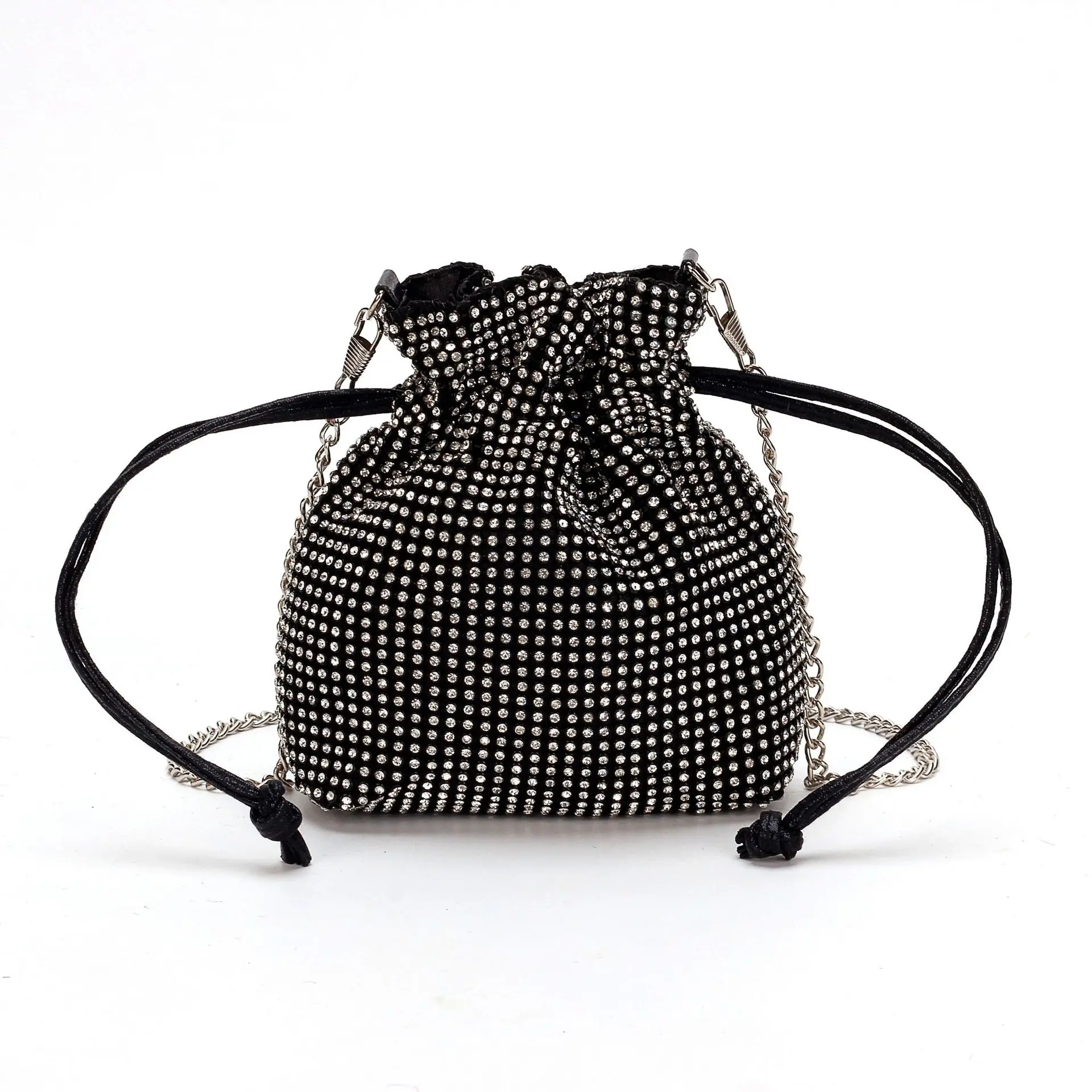

Rhinestone Chain Bucket Bag Shiny Crystal Cross Body Bag For Girls