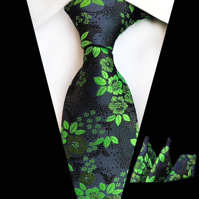 Wholesale Silk Jacquard Men's Suit Tie Floral Necktie With Pocket Square Set Custom Necktie Handkerchief for Wedding Business