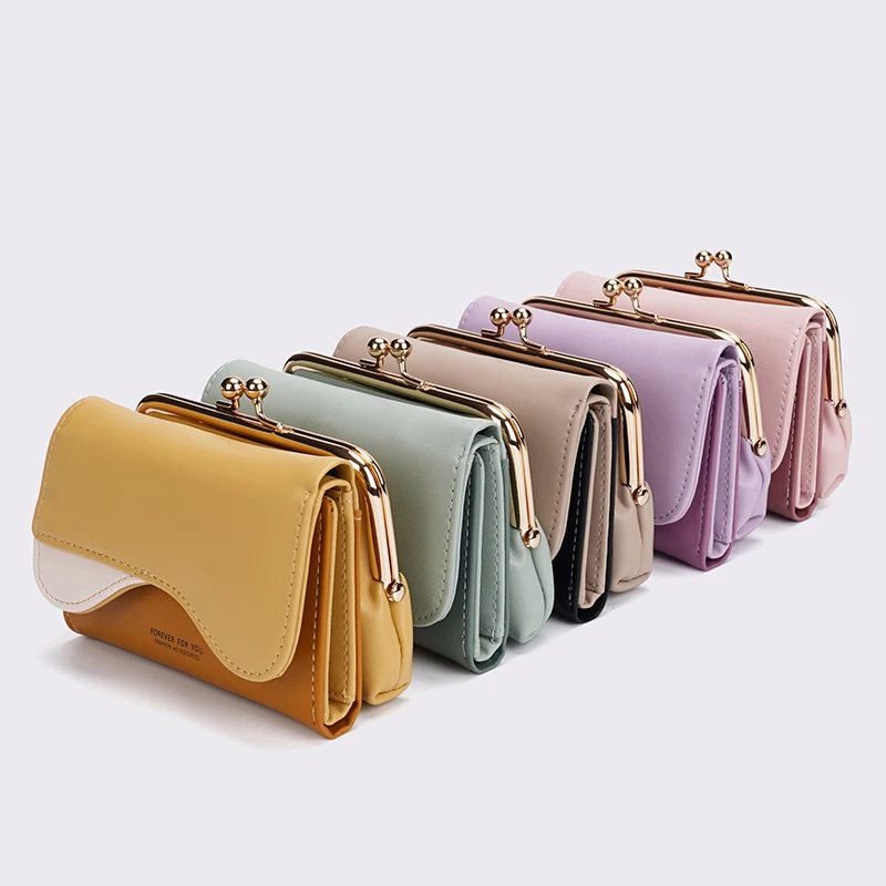 

2021 European and American fashionable small trifold wallet short student coin purse women card bag wallets for ladies, Customized color