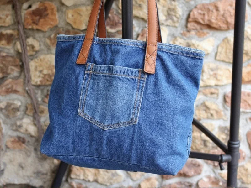 Handmade tote bag created from upcycled denim using Brother SE2700