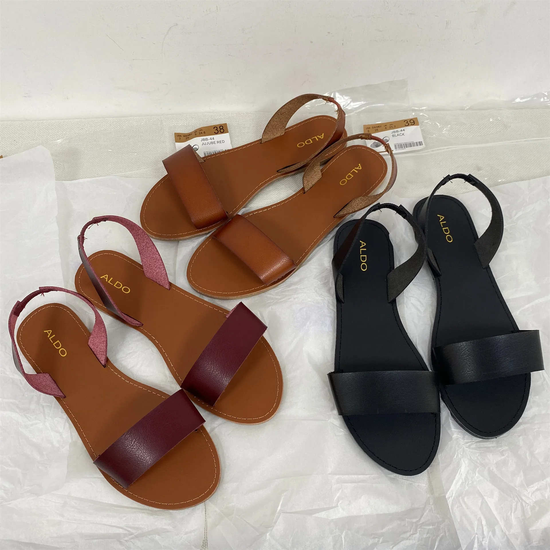 

2022 genuine leather microfiber leather sandals plus size women's shoes solid color flat sandals