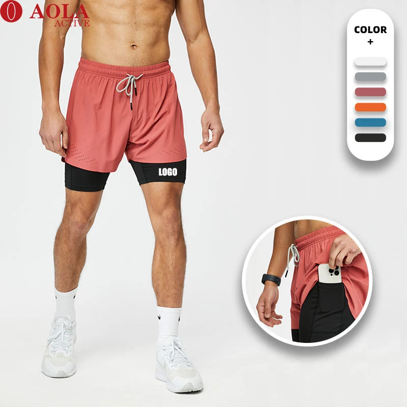 

AOLA New Summer Custom Quick Dry 2 In 1 5 inch Liner Mesh Gym Athletic Running Workout Biker Basketball Men's Shorts