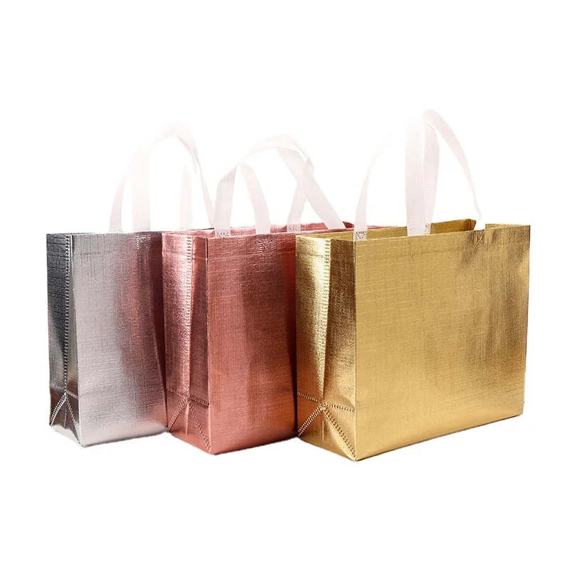 

Spot Rose Gold Hot-Pressed Color Printing Laser Advertising Clothing Shopping Non-Woven Food Gift Tote Bag, Pink/gold/silver